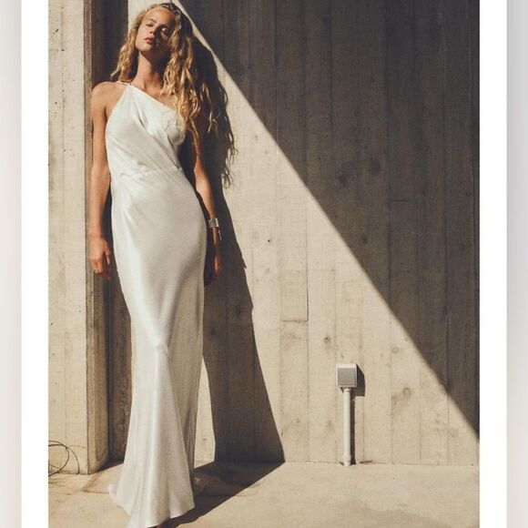 Zara Dresses & Skirts - Zara long asymmetrical foil draped dress